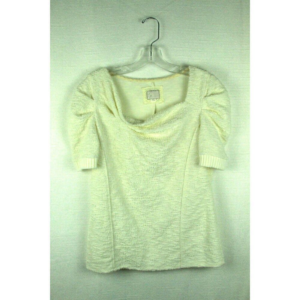 Postmark Anthropologie Women's Ivory Boucle Short Sleeve Top Size Small Elegant